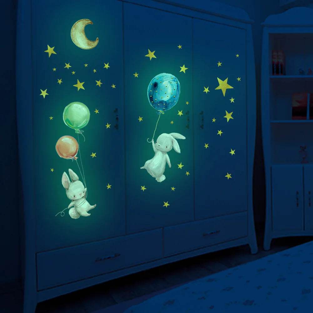 Premium Wall Sticker Bunny Balloon 3D Glow In The Dark Kids - ToylandEU