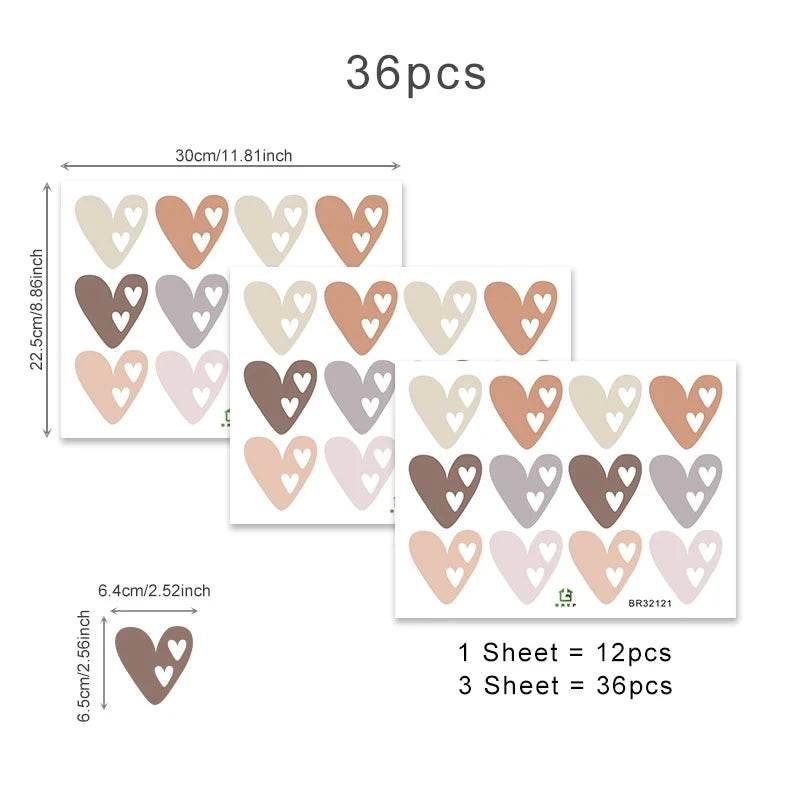 Premium Wall Stickers Boho Hearts 36 Piece Set For Nursery - ToylandEU