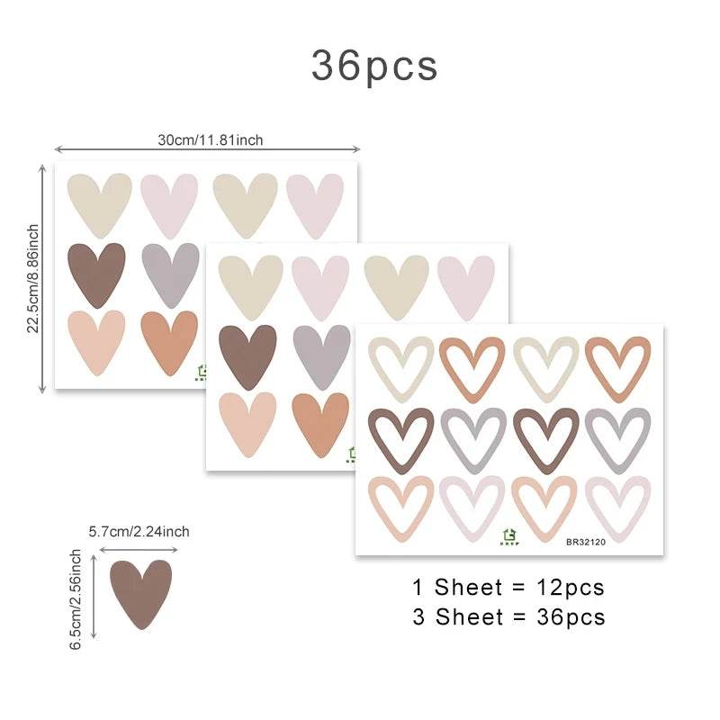 Premium Wall Stickers Boho Hearts 36 Piece Set For Nursery - ToylandEU
