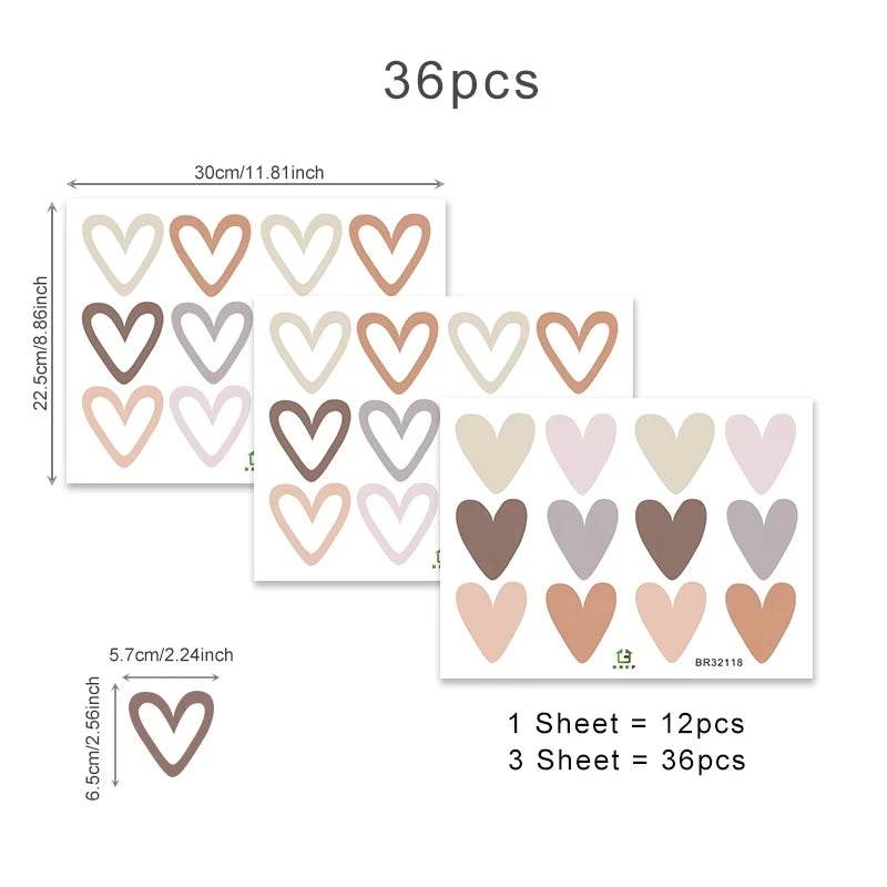 Premium Wall Stickers Boho Hearts 36 Piece Set For Nursery - ToylandEU