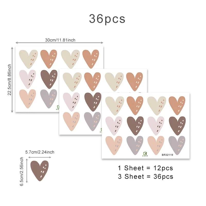 Premium Wall Stickers Boho Hearts 36 Piece Set For Nursery - ToylandEU