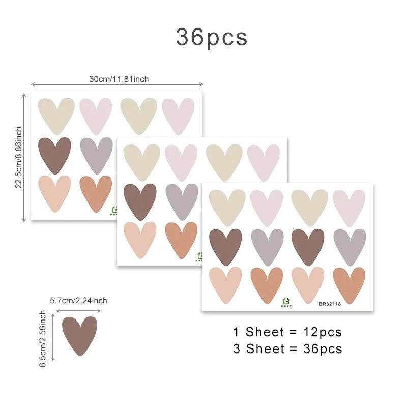 Premium Wall Stickers Boho Hearts 36 Piece Set For Nursery - ToylandEU