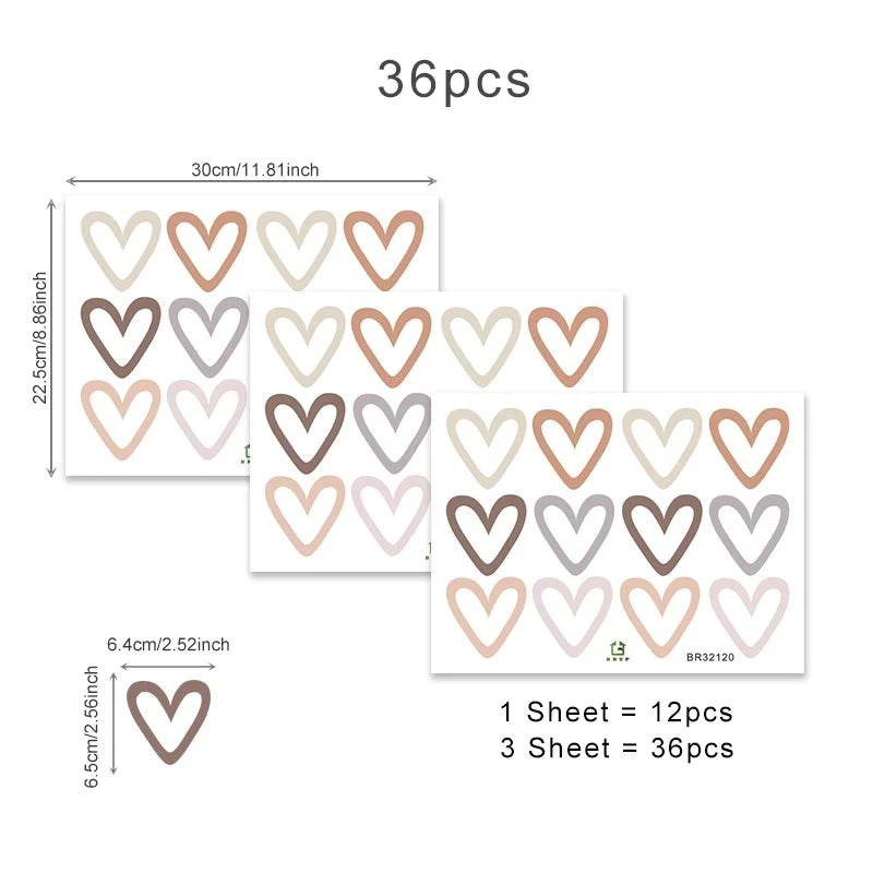 Premium Wall Stickers Boho Hearts 36 Piece Set For Nursery - ToylandEU