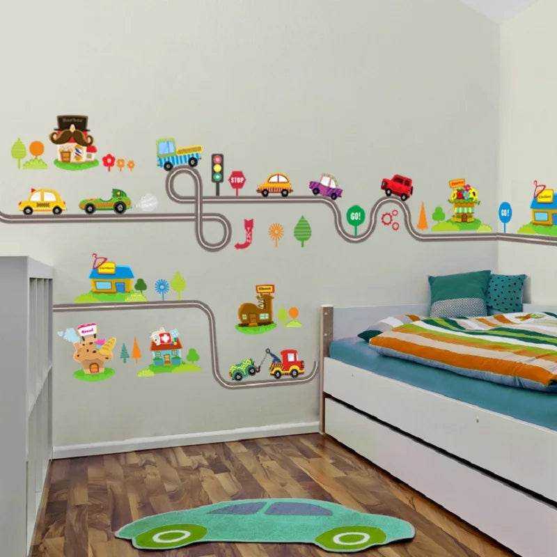 Premium Wall Stickers Cartoon Car Track For Kids Rooms - ToylandEU