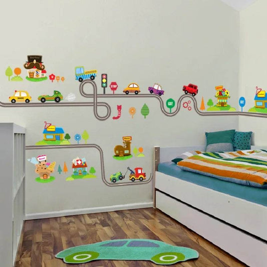 Premium Wall Stickers Cartoon Car Track For Kids Rooms - ToylandEU