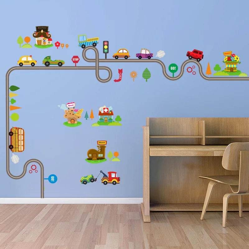 Premium Wall Stickers Cartoon Car Track For Kids Rooms - ToylandEU