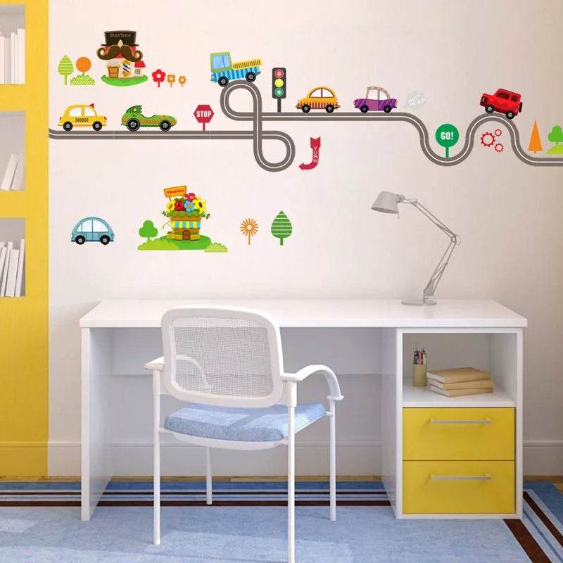 Premium Wall Stickers Cartoon Car Track For Kids Rooms - ToylandEU