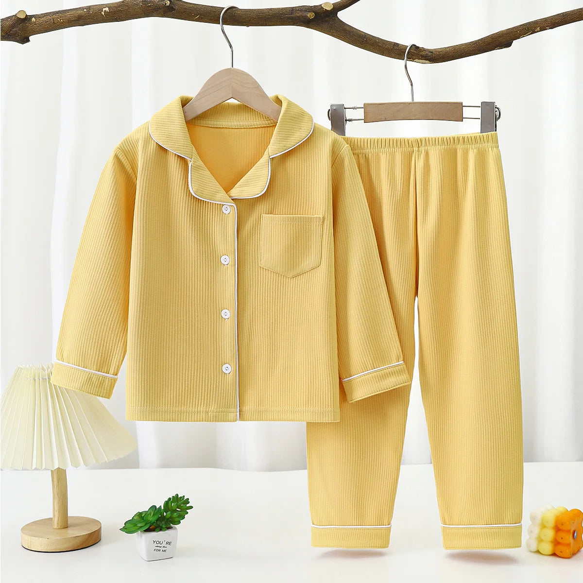 Premium Warm Pajama Set Long Sleeve Lapel Design With Heart Pattern All Seasons For Kids - ToylandEU