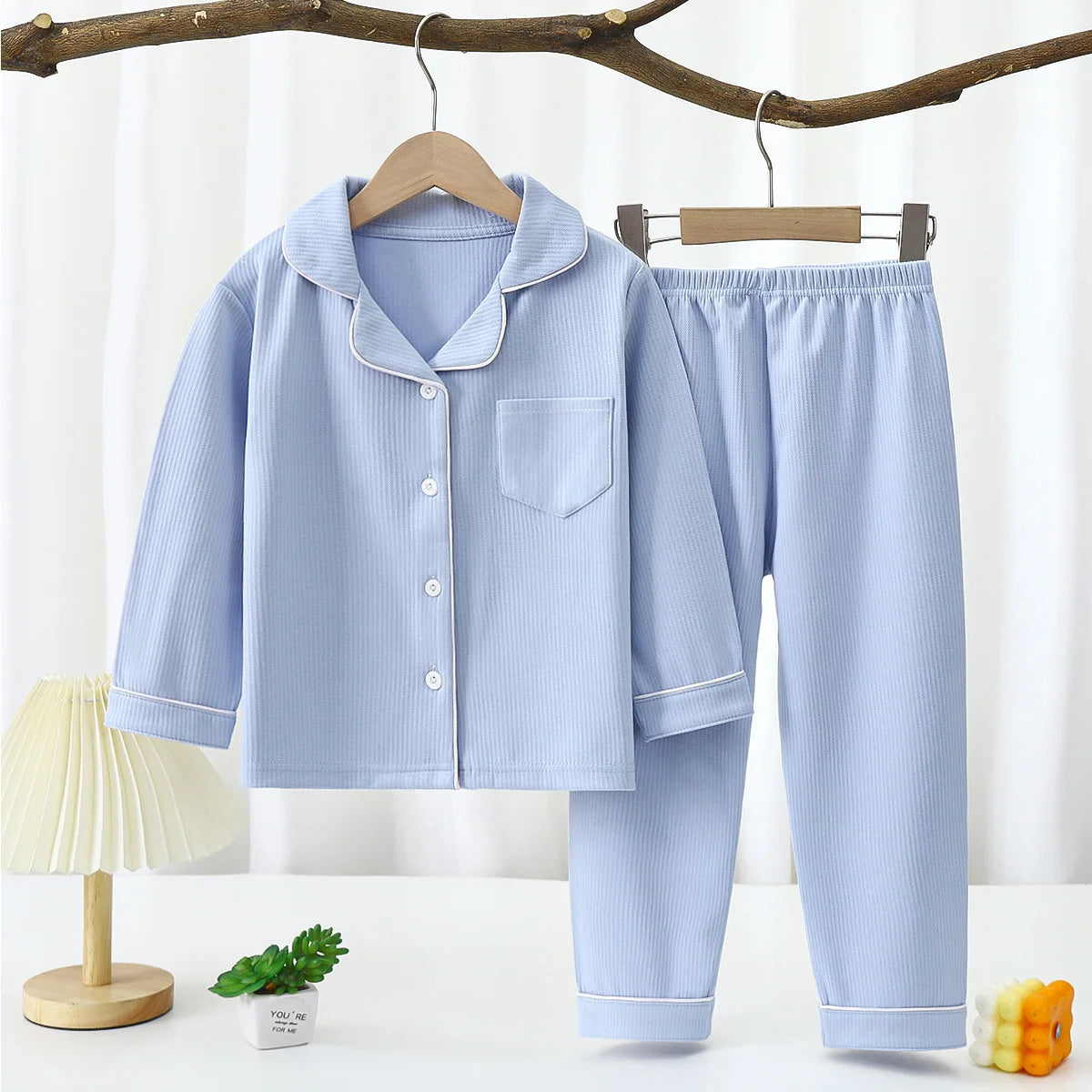 Premium Warm Pajama Set Long Sleeve Lapel Design With Heart Pattern All Seasons For Kids - ToylandEU