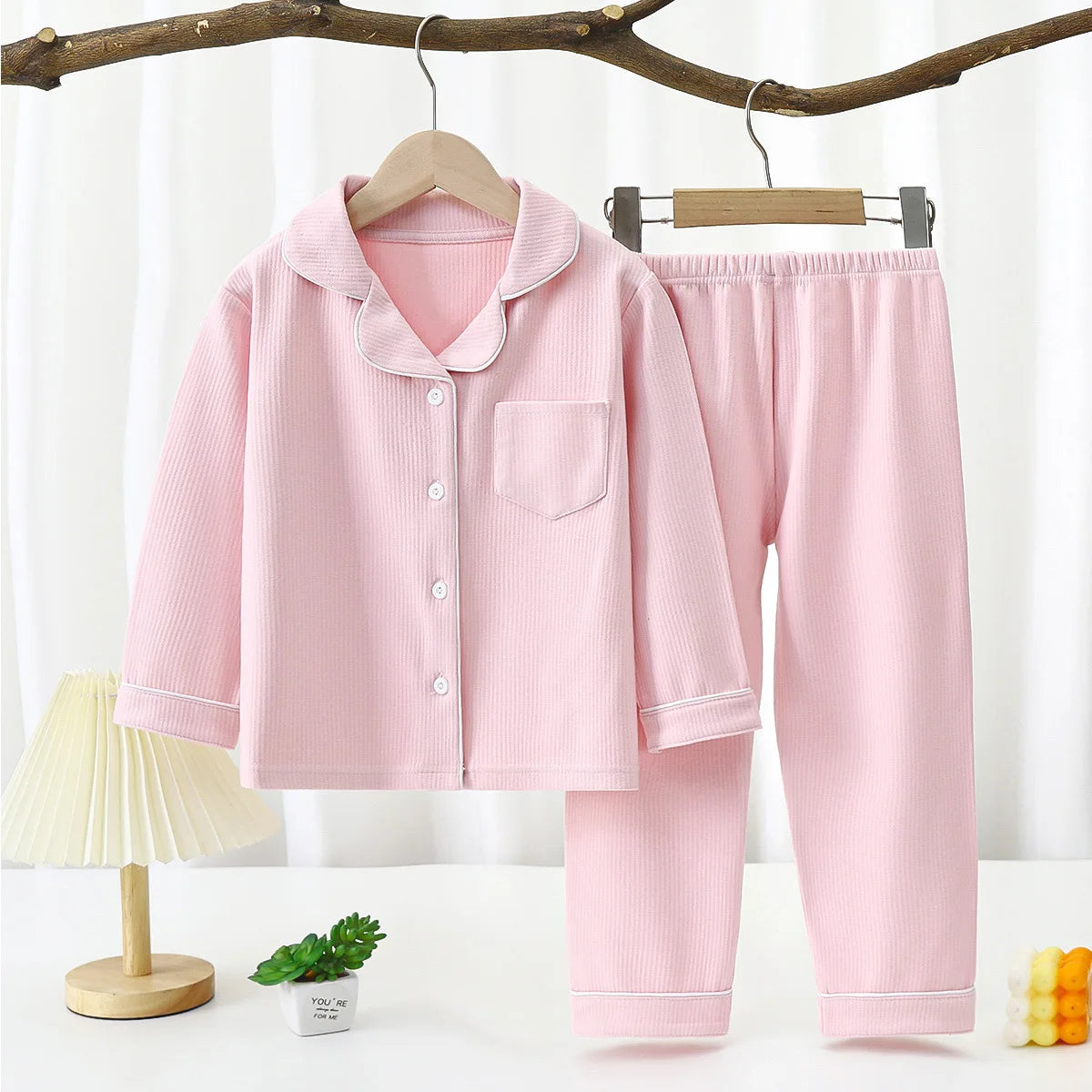 Premium Warm Pajama Set Long Sleeve Lapel Design With Heart Pattern All Seasons For Kids - ToylandEU