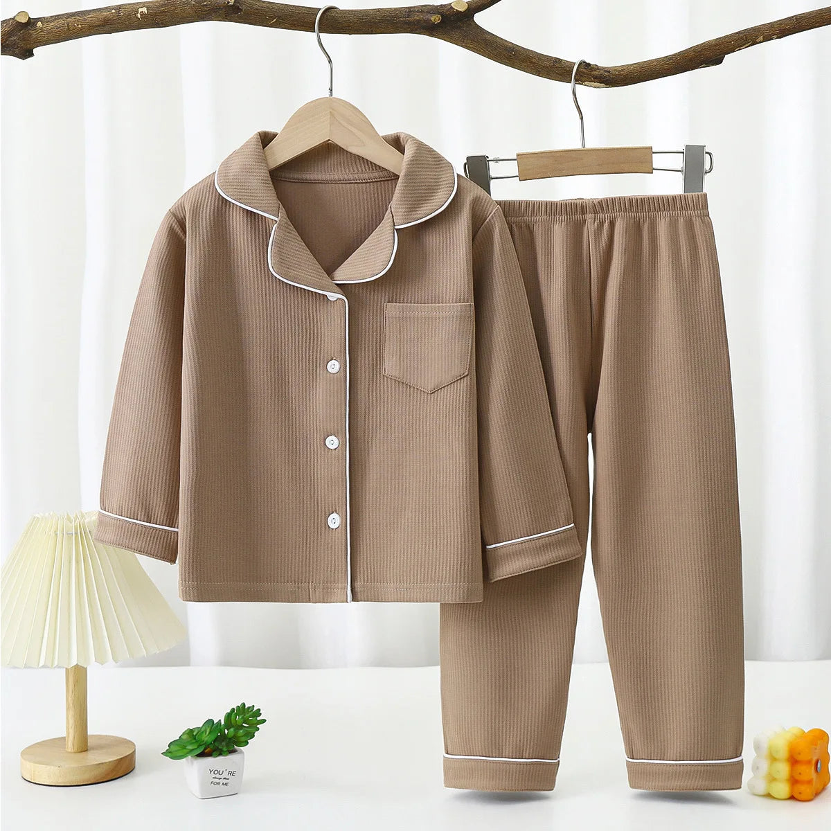 Premium Warm Pajama Set Long Sleeve Lapel Design With Heart Pattern All Seasons For Kids - ToylandEU