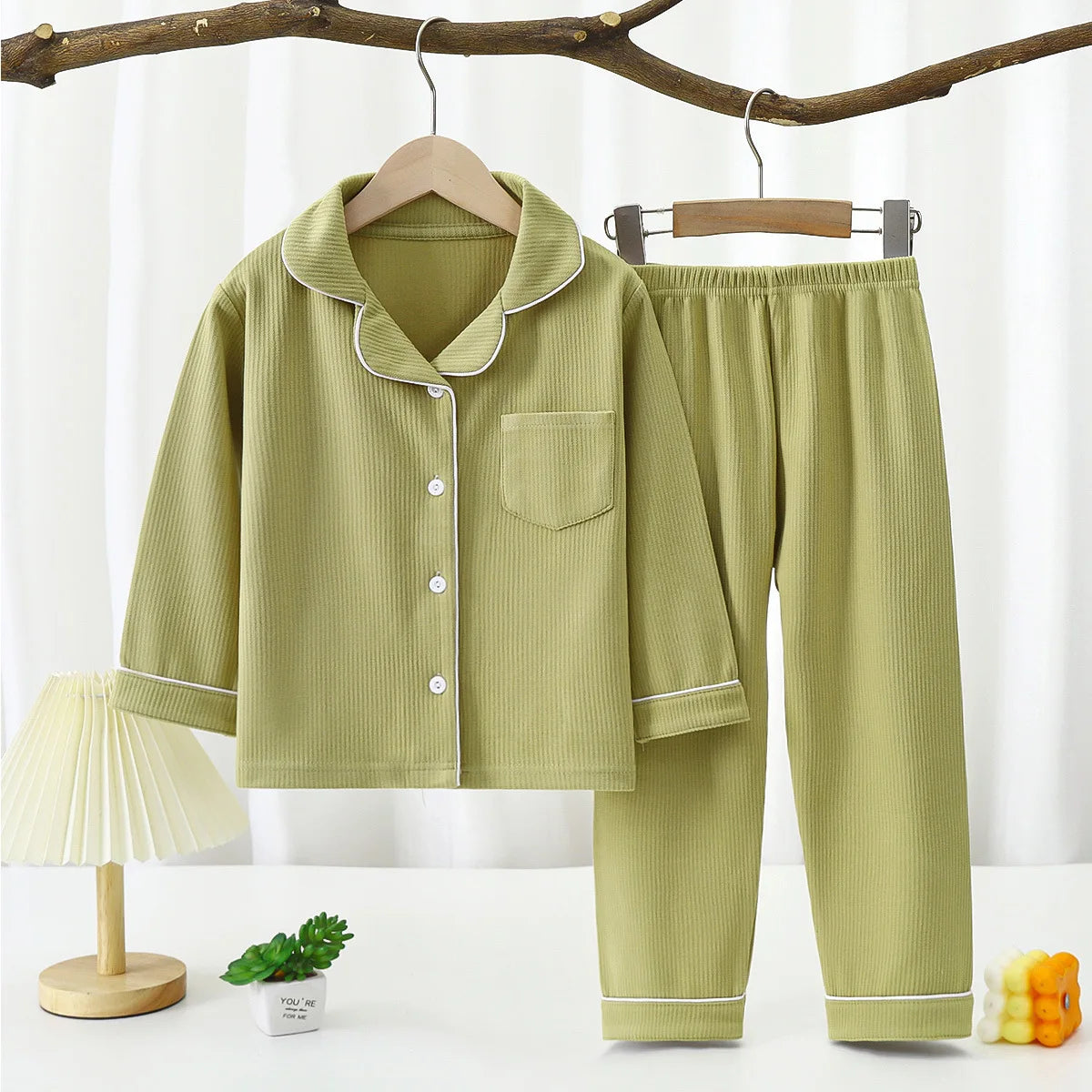 Premium Warm Pajama Set Long Sleeve Lapel Design With Heart Pattern All Seasons For Kids - ToylandEU