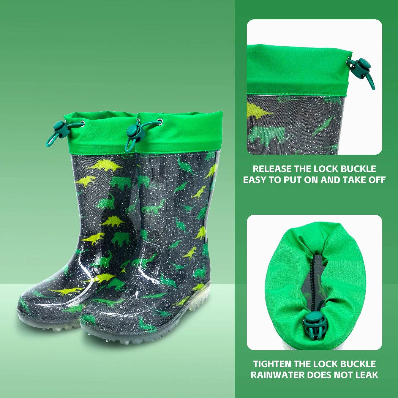 Premium Waterproof Dinosaur Rain Boots Sequin For Kids - ToylandEU