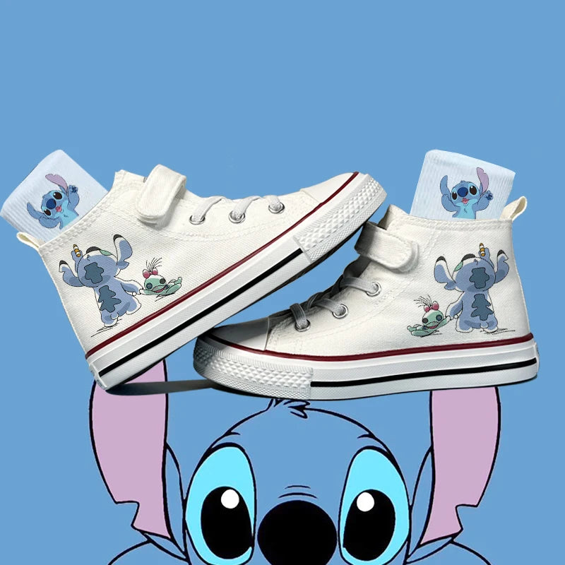 Premium White Disney Kids Canvas High Top Shoes Lilo And Stitch Cartoon For Kids - ToylandEU