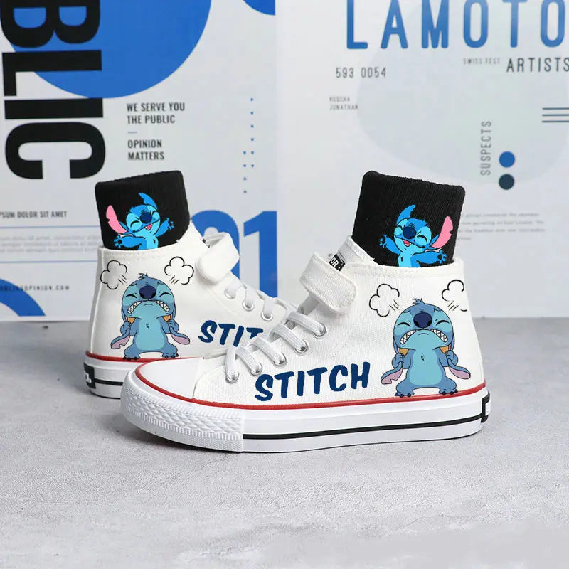 Premium White Disney Kids Canvas High Top Shoes Lilo And Stitch Cartoon For Kids - ToylandEU