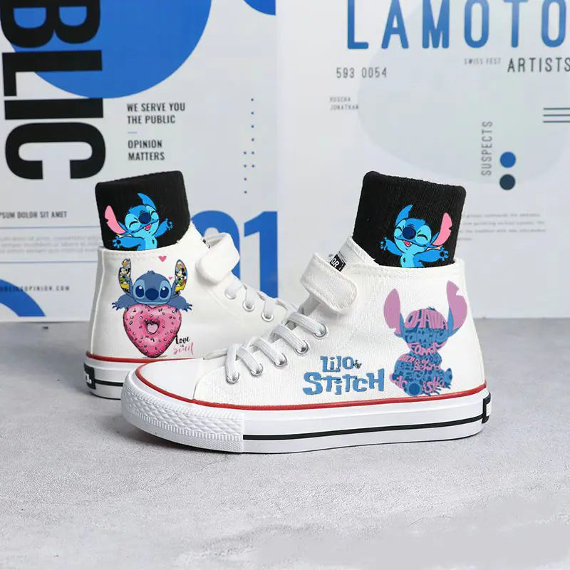 Premium White Disney Kids Canvas High Top Shoes Lilo And Stitch Cartoon For Kids - ToylandEU