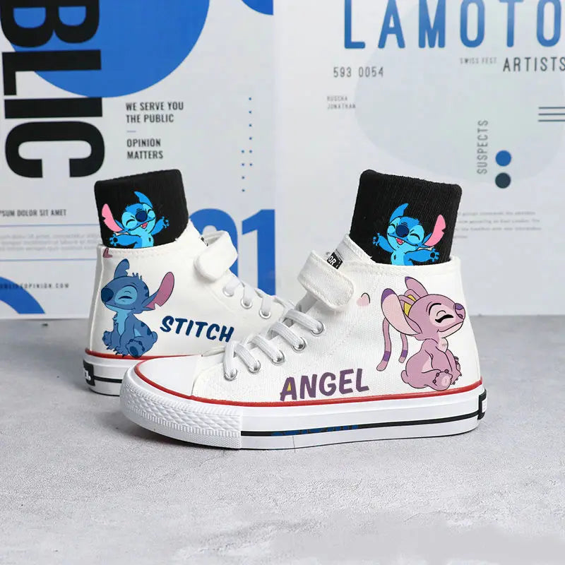 Premium White Disney Kids Canvas High Top Shoes Lilo And Stitch Cartoon For Kids - ToylandEU