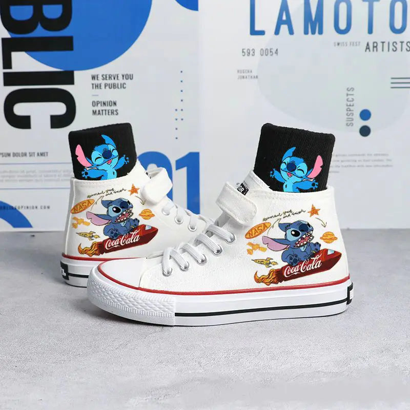 Premium White Disney Kids Canvas High Top Shoes Lilo And Stitch Cartoon For Kids - ToylandEU