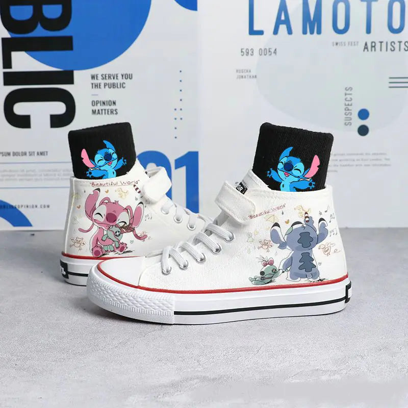 Premium White Disney Kids Canvas High Top Shoes Lilo And Stitch Cartoon For Kids - ToylandEU