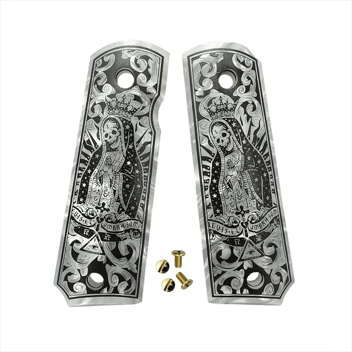 Premium White Pearl 1911 Grips With Santa Muerte Motif - ToylandEU
