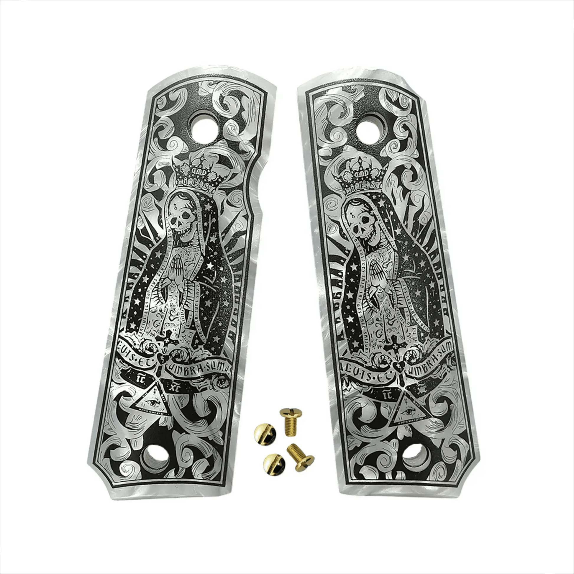 Premium White Pearl 1911 Grips With Santa Muerte Motif - ToylandEU
