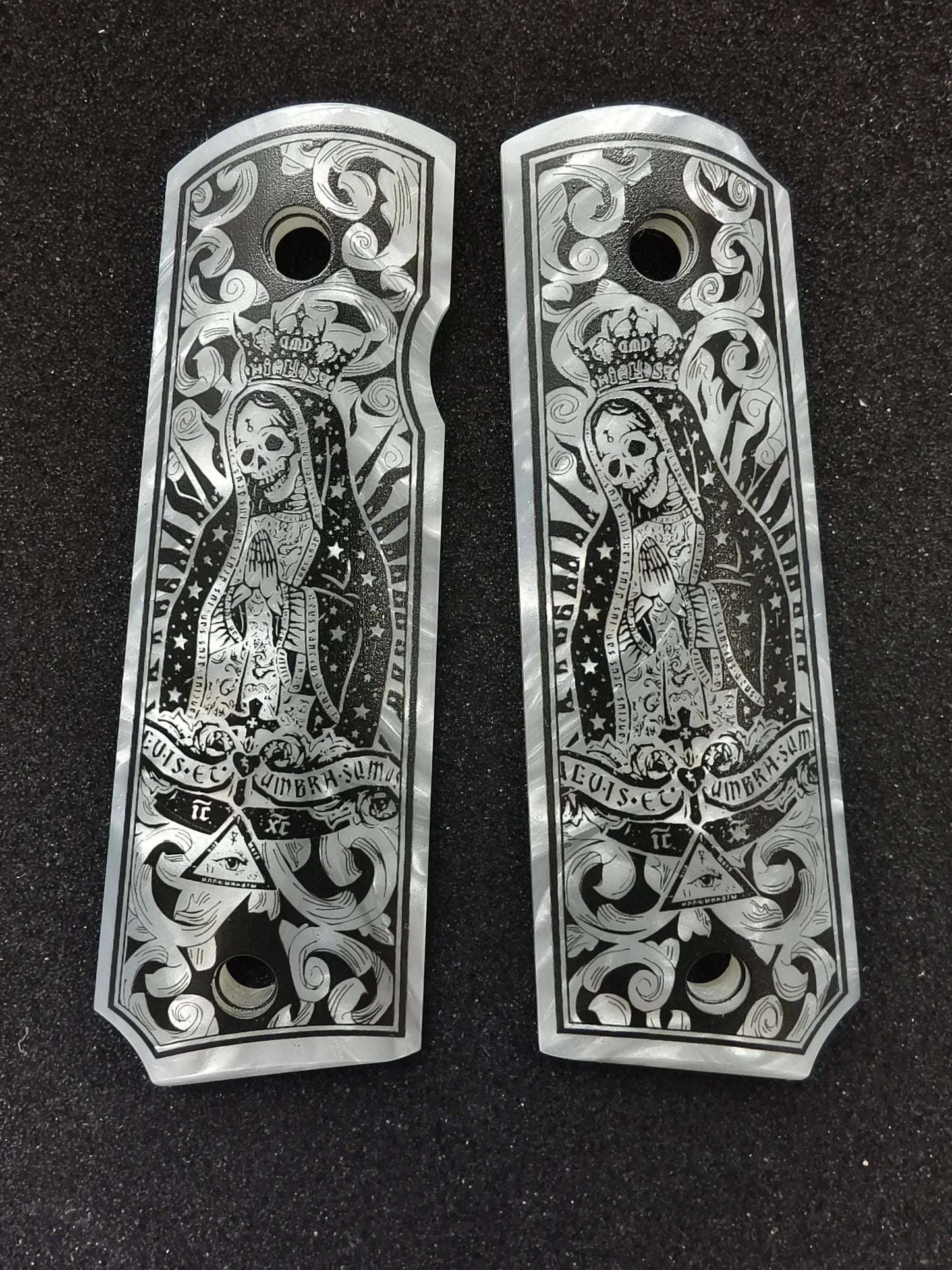 Premium White Pearl 1911 Grips With Santa Muerte Motif - ToylandEU