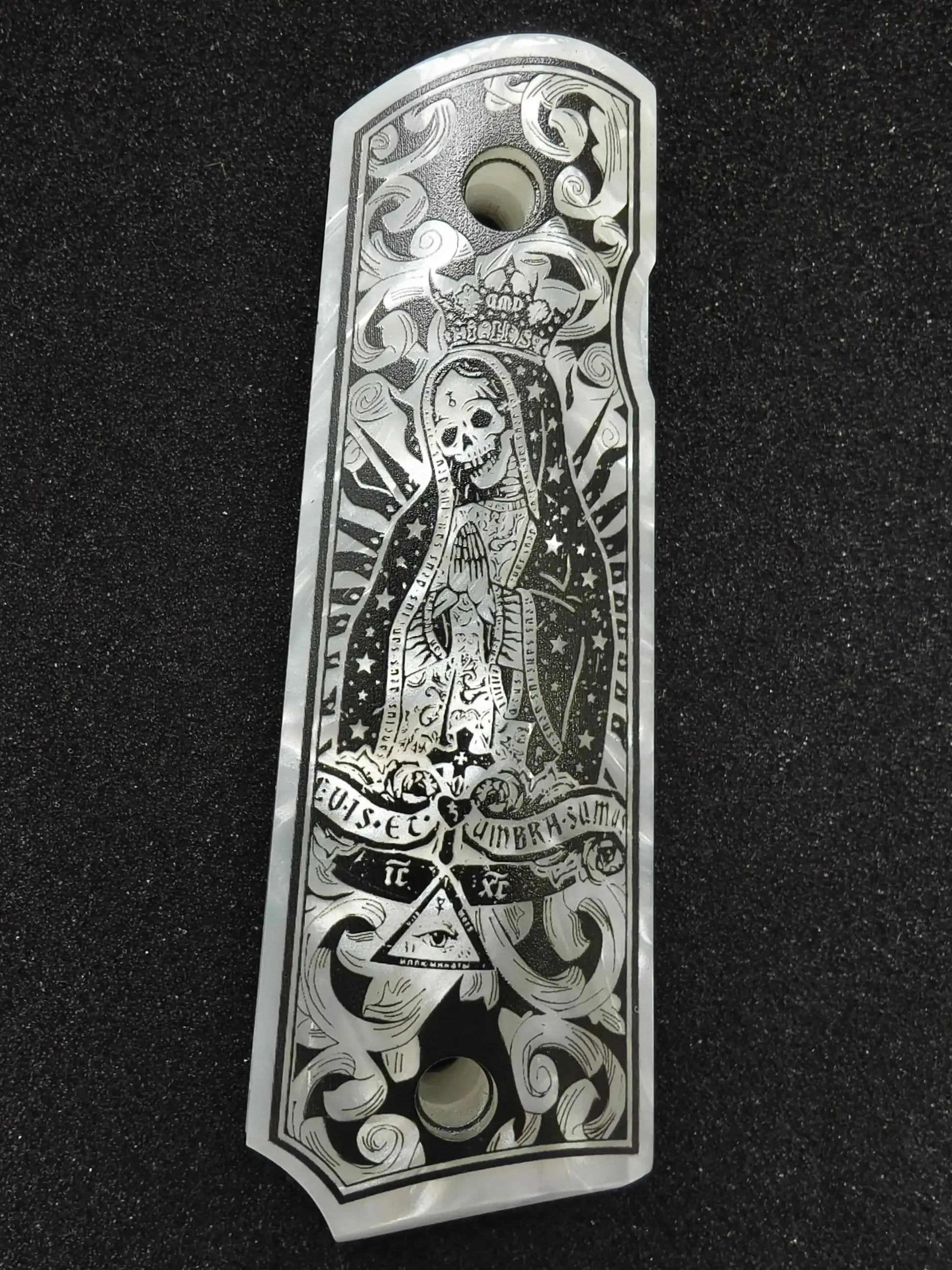 Premium White Pearl 1911 Grips With Santa Muerte Motif - ToylandEU
