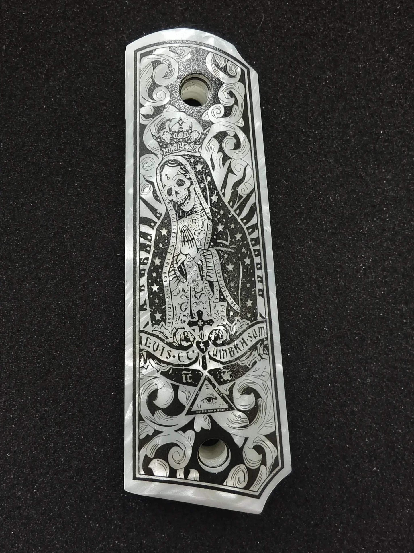 Premium White Pearl 1911 Grips With Santa Muerte Motif - ToylandEU