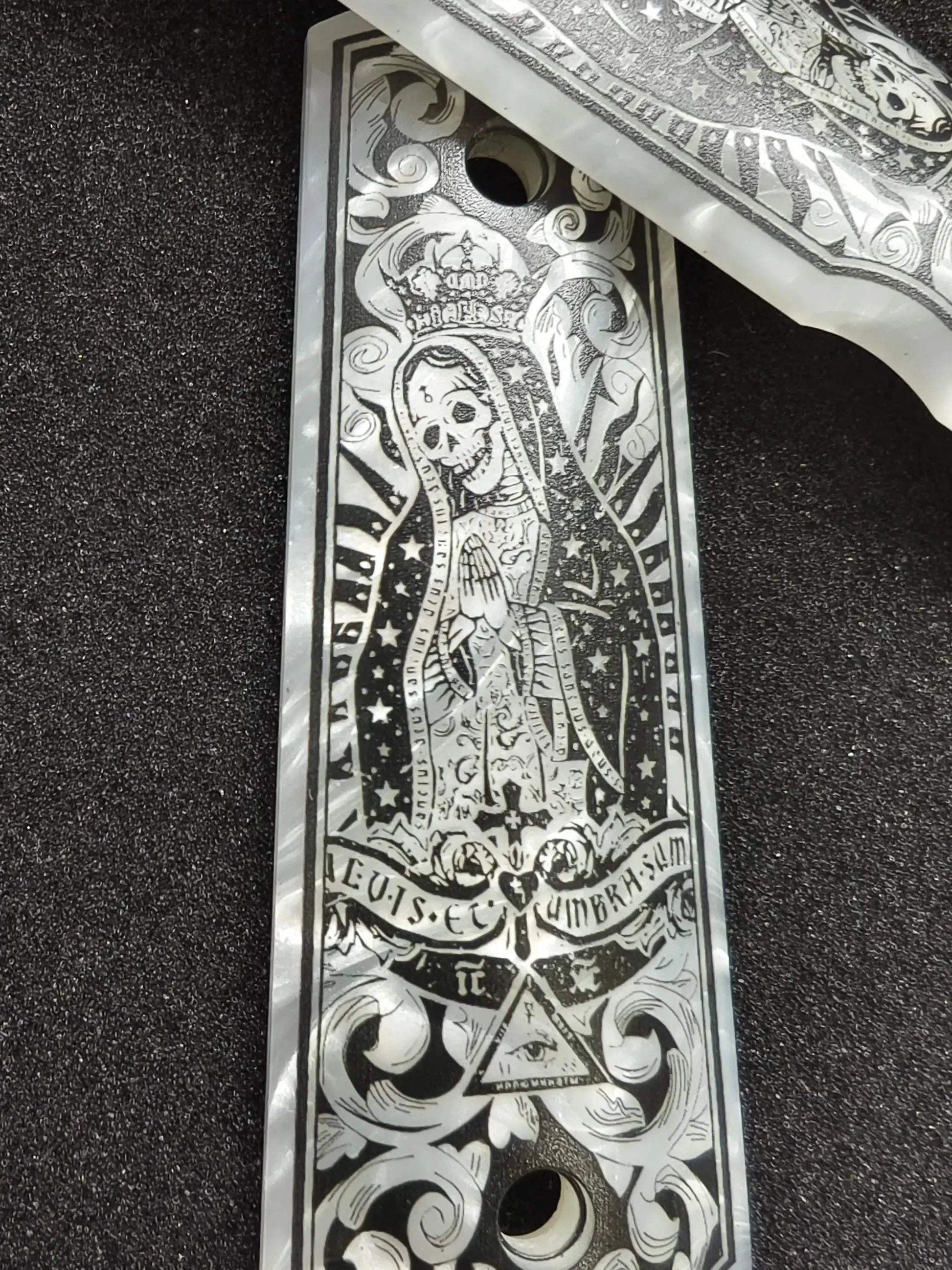 Premium White Pearl 1911 Grips With Santa Muerte Motif - ToylandEU