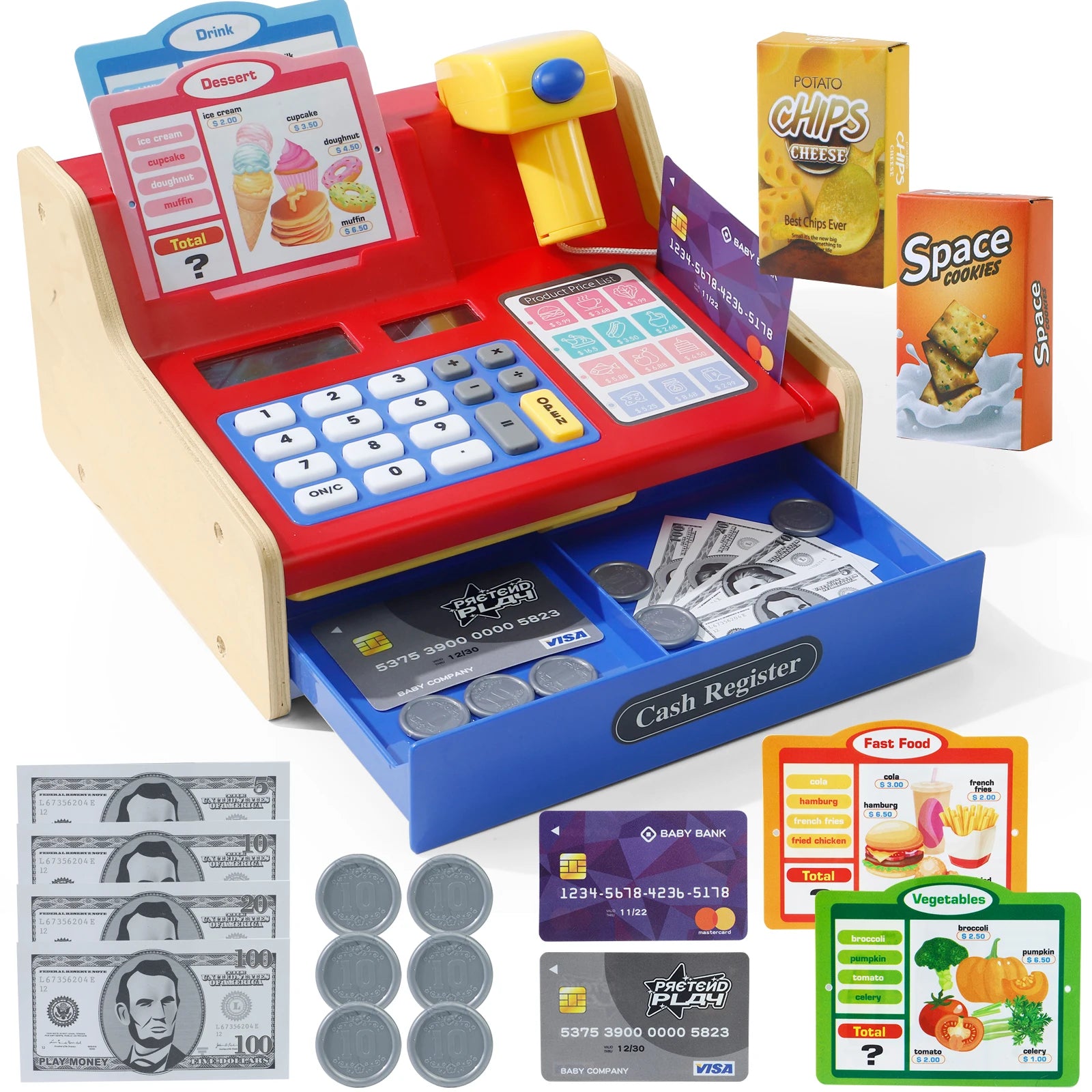 Premium Wooden Cash Register Playset With Real Calculator For 3 To 6 Year Olds Pretend Play Store - ToylandEU