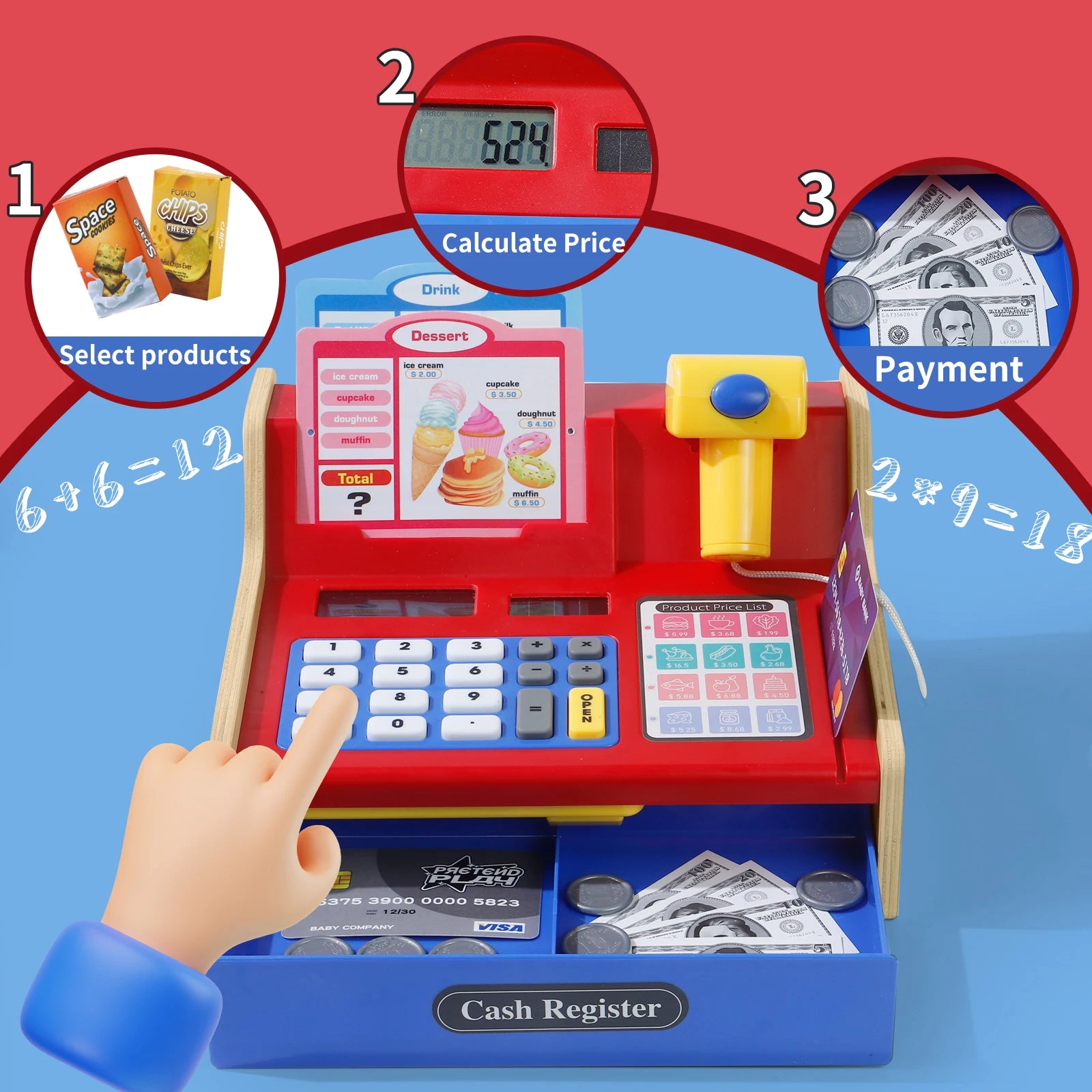 Premium Wooden Cash Register Playset With Real Calculator For 3 To 6 Year Olds Pretend Play Store - ToylandEU