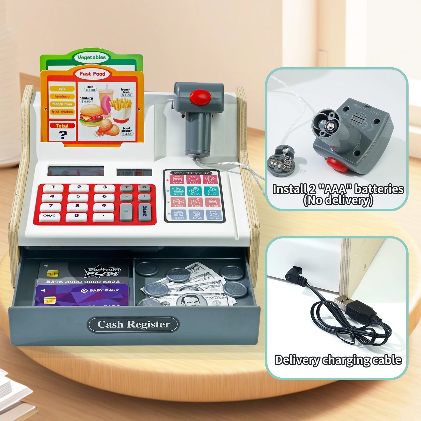 Premium Wooden Cash Register Playset With Real Calculator For 3 To 6 Year Olds Pretend Play Store - ToylandEU