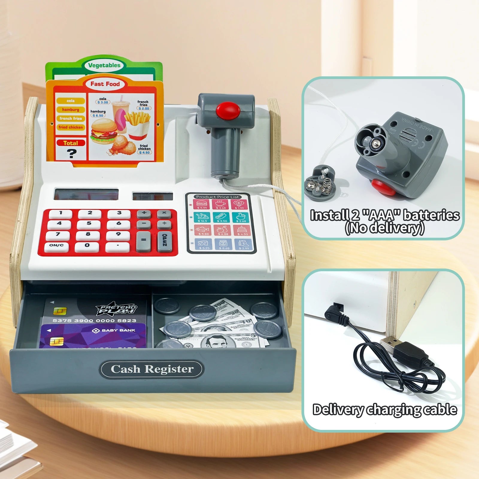 Premium Wooden Cash Register Playset With Real Calculator For 3 To 6 Year Olds Pretend Play Store - ToylandEU