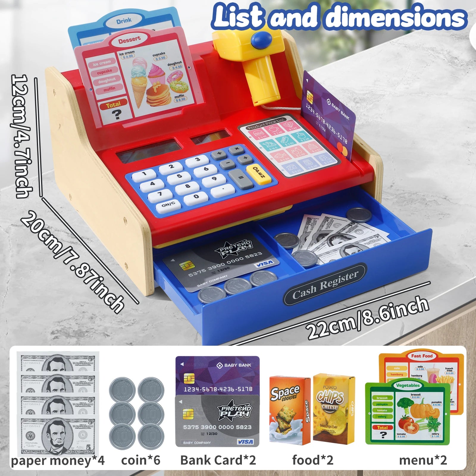 Premium Wooden Cash Register Playset With Real Calculator For 3 To 6 Year Olds Pretend Play Store - ToylandEU