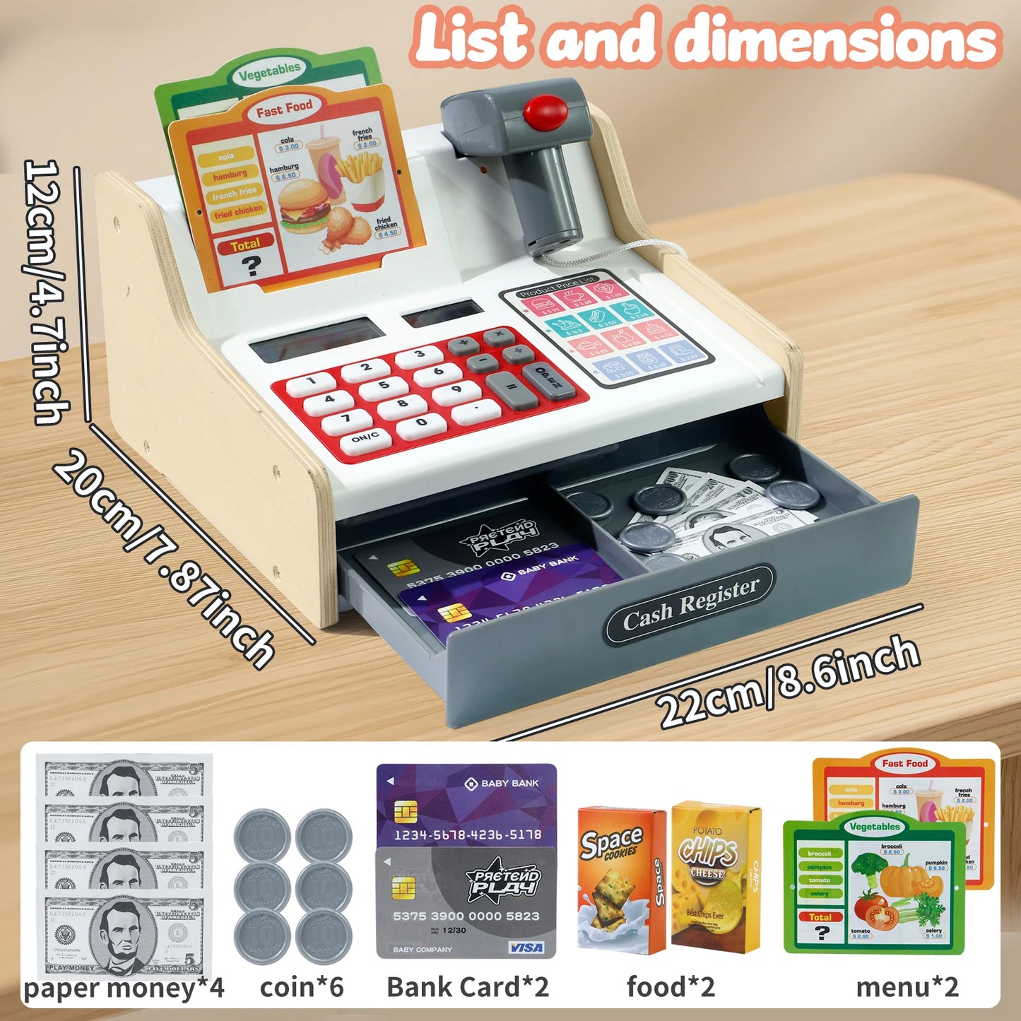 Premium Wooden Cash Register Playset With Real Calculator For 3 To 6 Year Olds Pretend Play Store - ToylandEU