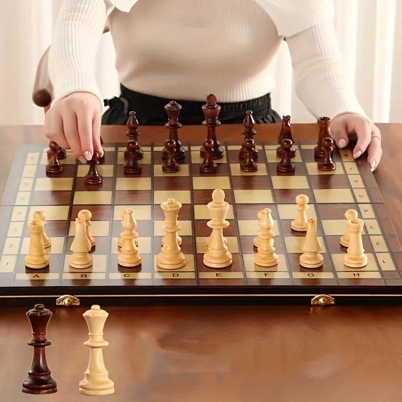 Premium Wooden Folding Chess Set with Felt Game Board for Adults and Family Game Nights - ToylandEU