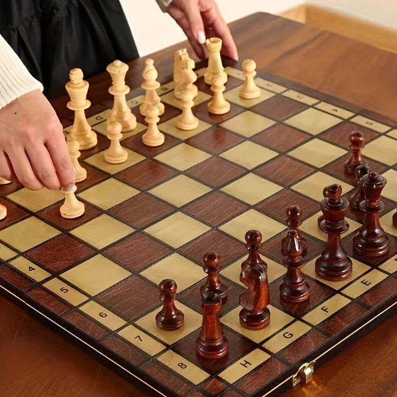 Premium Wooden Folding Chess Set with Felt Game Board for Adults and Family Game Nights - ToylandEU