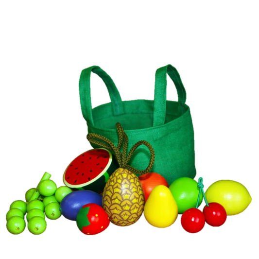 Premium Wooden Fruit Toys in Cloth Tote for Safe Play - ToylandEU