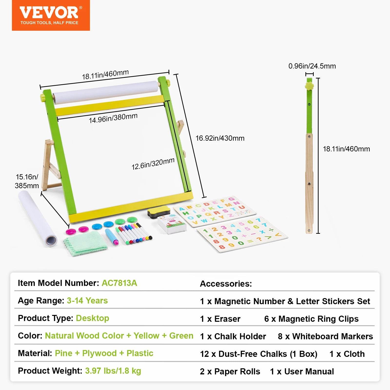 Premium Wooden Magnetic Drawing Board 3 In 1 For Kids - ToylandEU