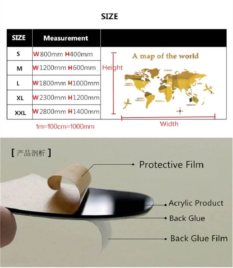 Premium World Map Wall Sticker 3D Acrylic For Living Room - ToylandEU