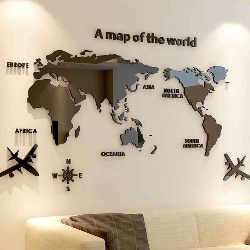 Premium World Map Wall Sticker 3D Acrylic For Living Room - ToylandEU
