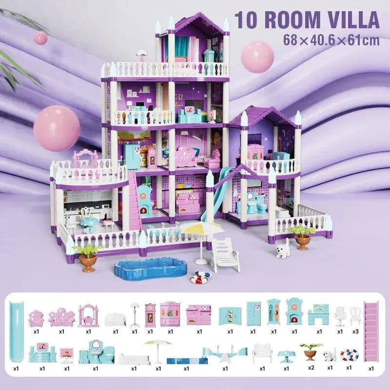 Princess Castle Dollhouse Kit For Girls Large DIY Villa - ToylandEU