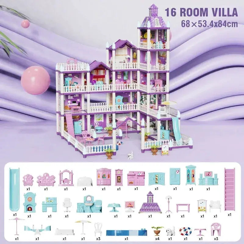 Princess Castle Dollhouse Kit For Girls Large DIY Villa - ToylandEU