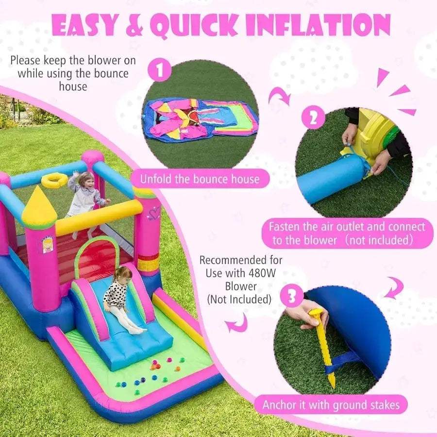 Princess Castle Inflatable Bounce House With Slide And Pool - ToylandEU