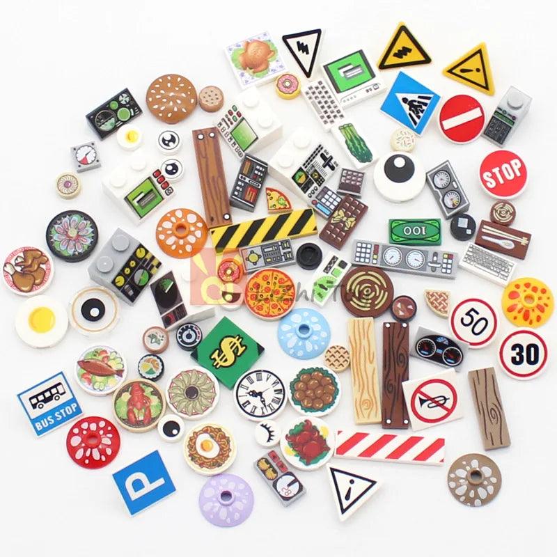 Printed Round 2x2 Tiles | Pizza & Clock Graphics | Toylandeu™