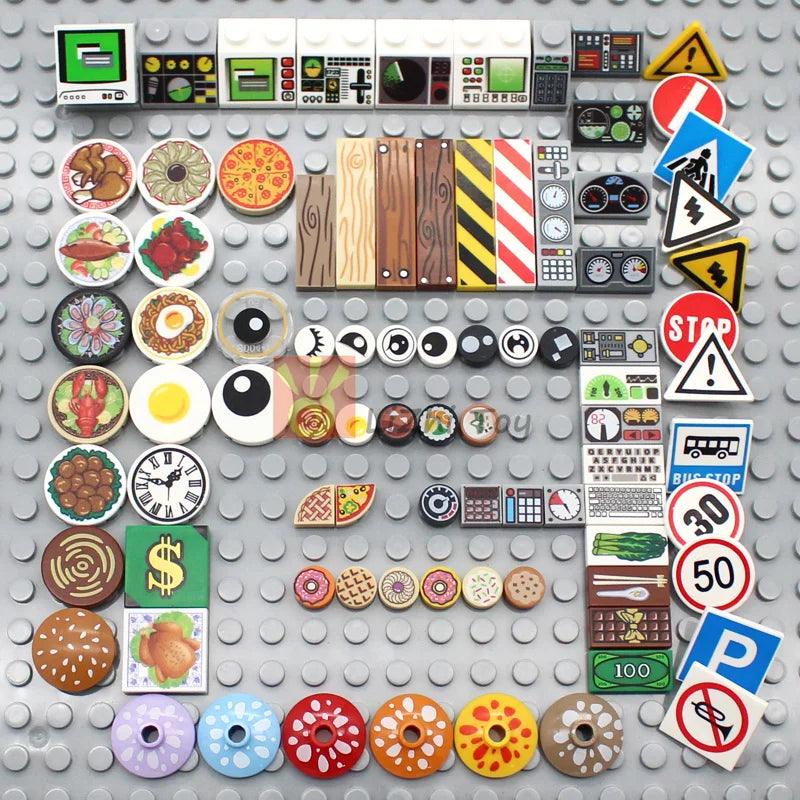Printed Round 2x2 Tiles | Pizza & Clock Graphics | Toylandeu™