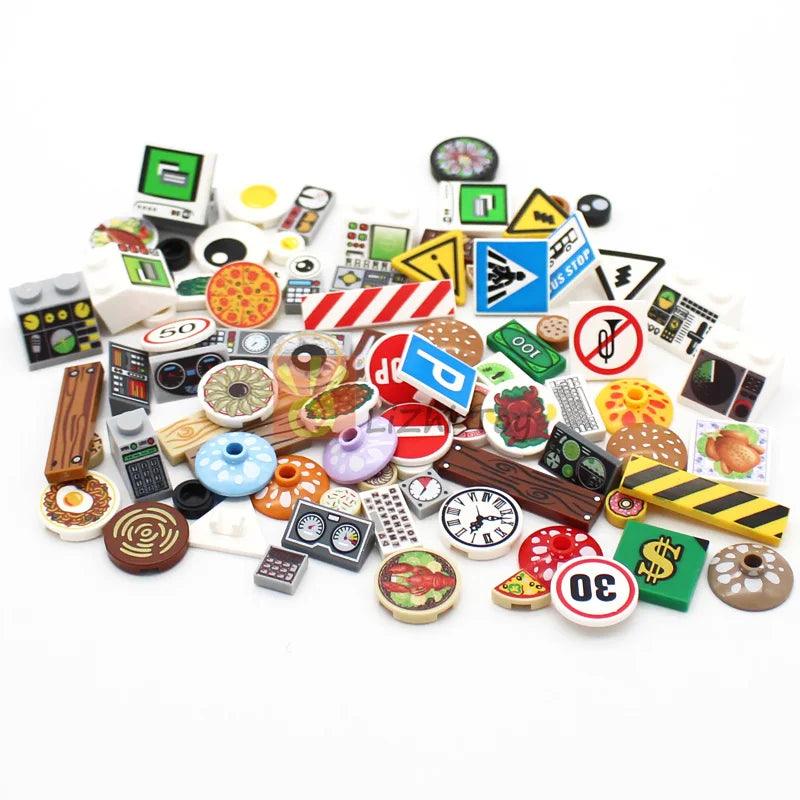 Printed Round 2x2 Tiles | Pizza & Clock Graphics | Toylandeu™