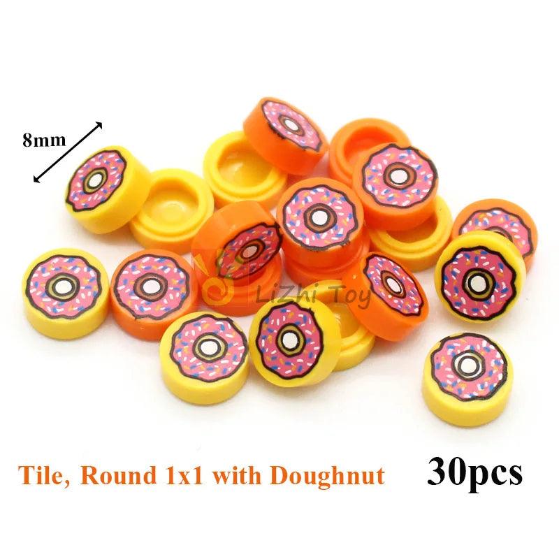 Printed Round 2x2 Tiles | Pizza & Clock Graphics | Toylandeu™