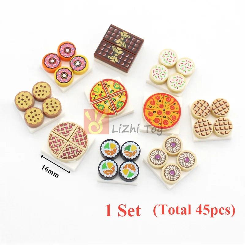 Printed Round 2x2 Tiles | Pizza & Clock Graphics | Toylandeu™