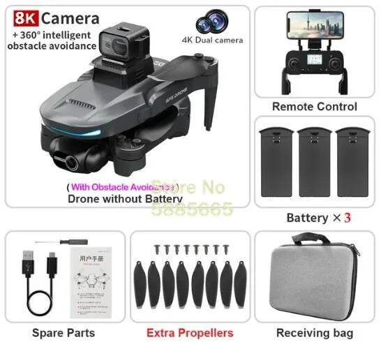 Pro Drone 8K Dual Camera 360 Obstacle Avoidance FPV - ToylandEU